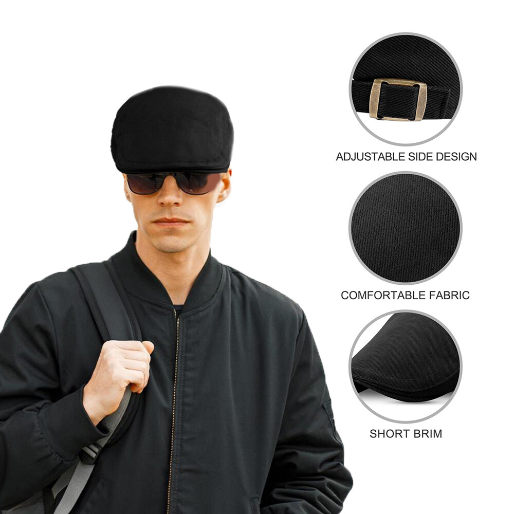 Mens Classic Newsboy Hat Solid Cotton Gatsby Cap Ivy Golf Driving Flat Cabbie US