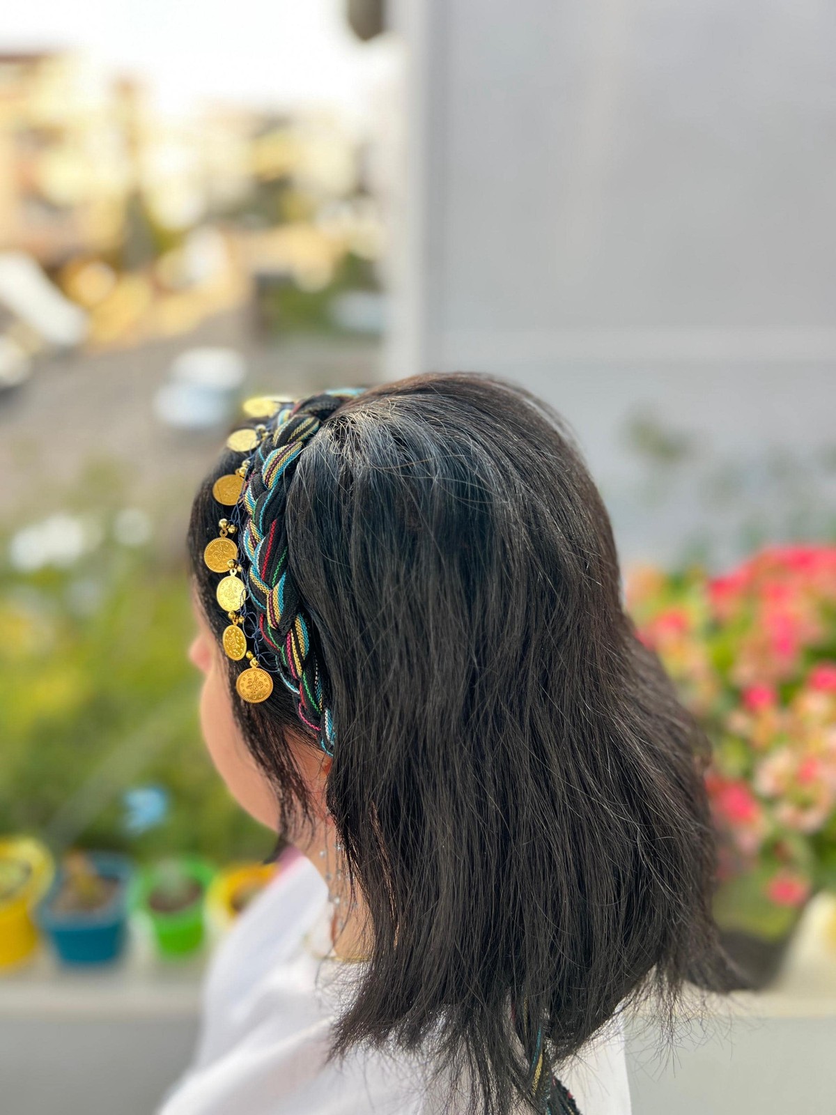 Bohemian Braided Hair Band with Gold Coin Charms Handmade Unique Boho Vintage