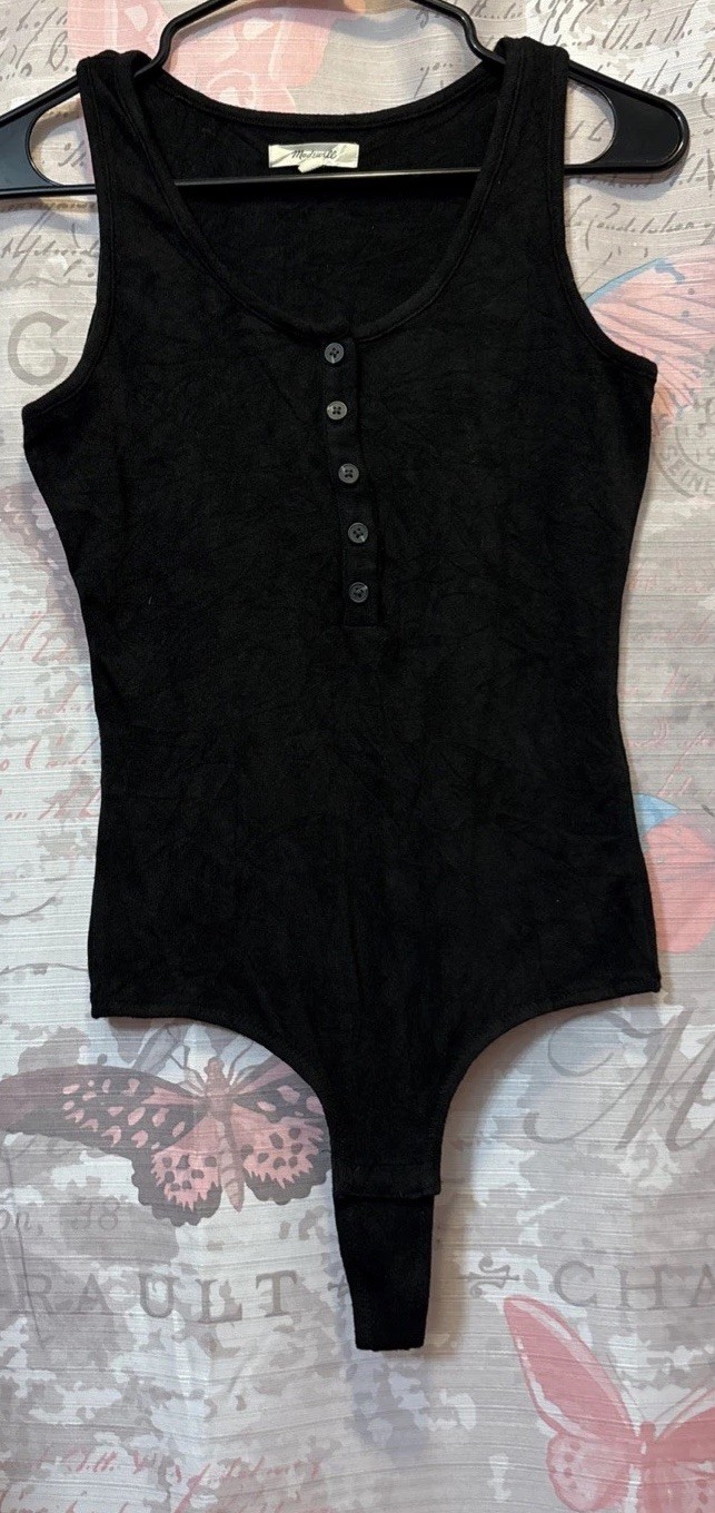 MADEWELL Women’s M Bodysuit Black Button Sleeveless Minimalist Capsule