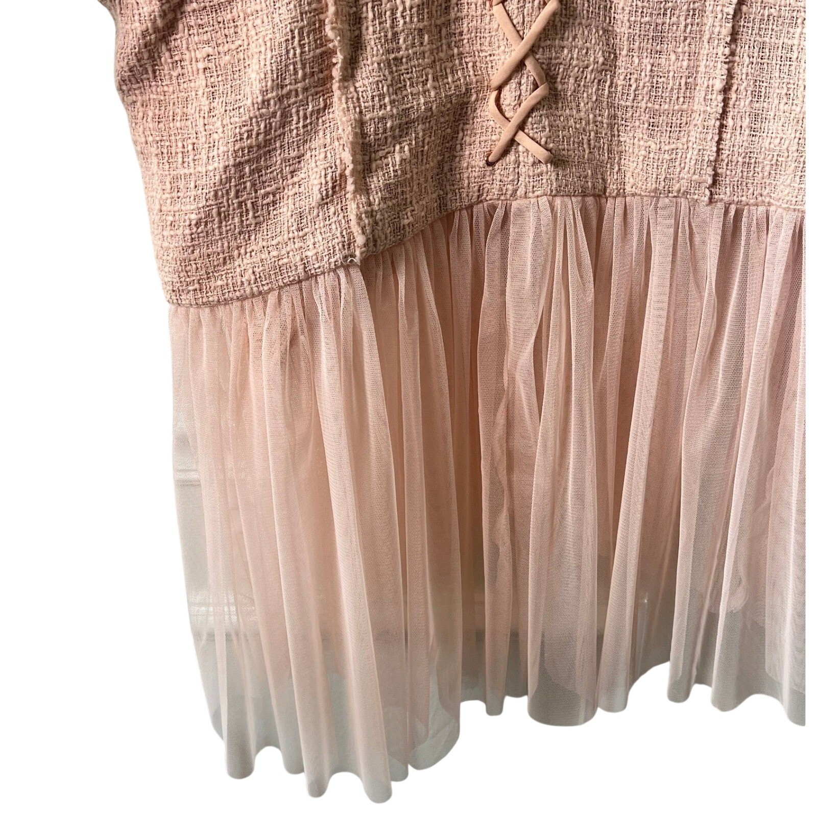 Willow & Clay Pink Tweed Tulle Peplum Jacket Lace Up Back Womens Large Old Money