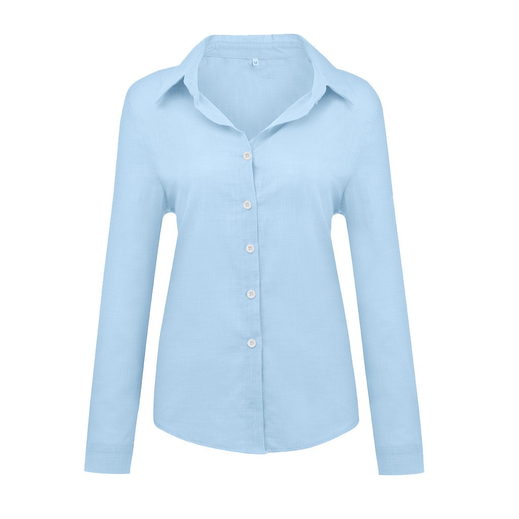New Spring Autumn Women Solid Color Casual Loose Long Sleeved Linen Shirt Tops