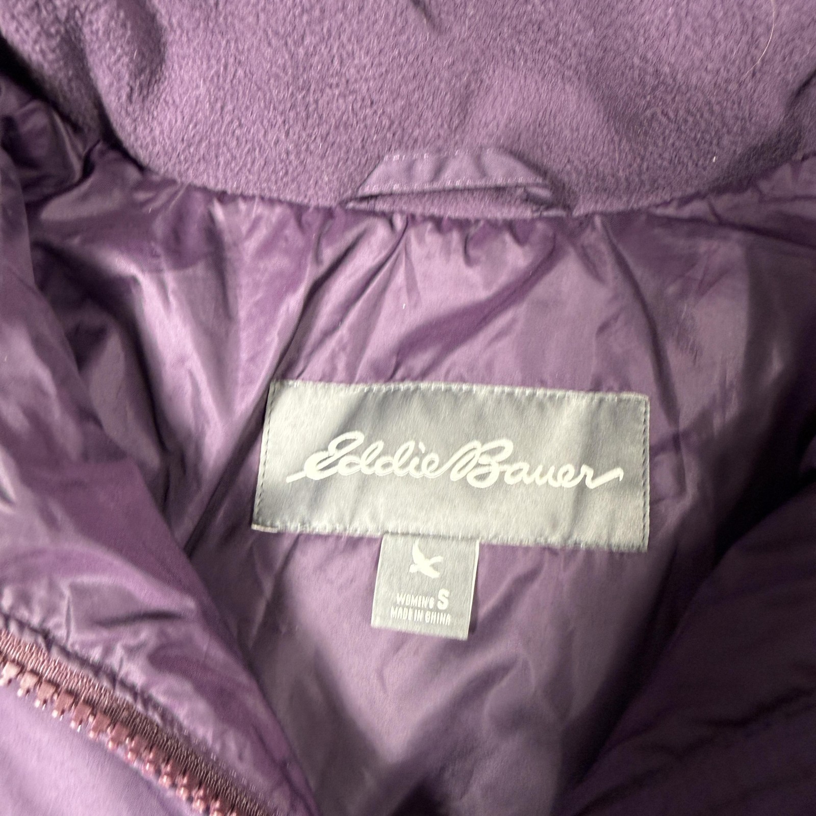 Eddie Bauer Down Puffer Coat Womens Small Purple Quilted Mid Length Warm
