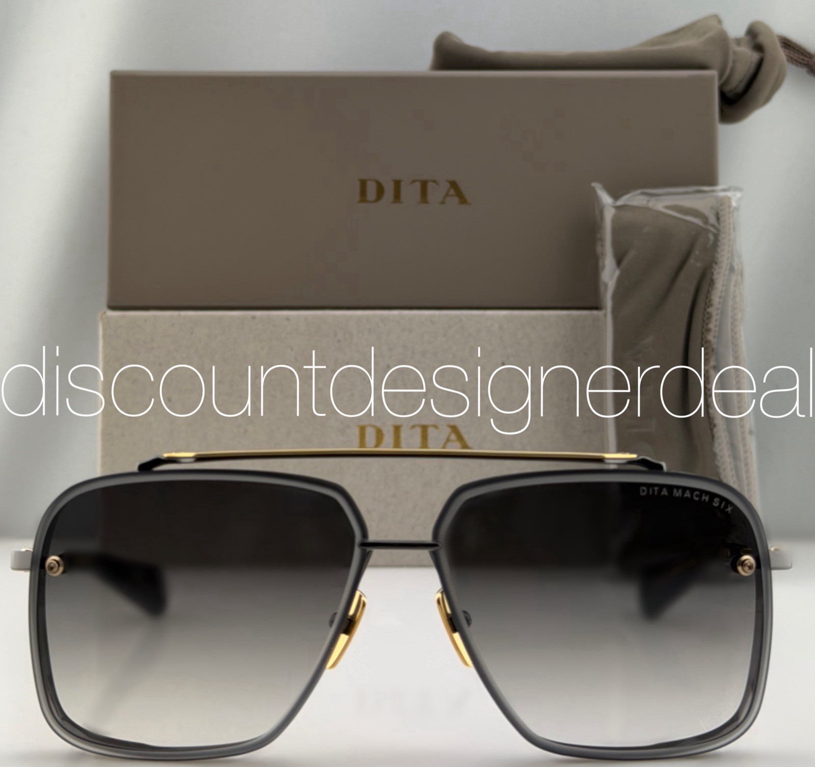 DITA Mach-Six Sunglasses Black Yellow Gold Gray Gradient 62mm NEW DTS121-62-05