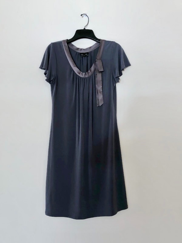 Max & Cleo Elegant Gray T-Shirt Dress with Silk Neck Line