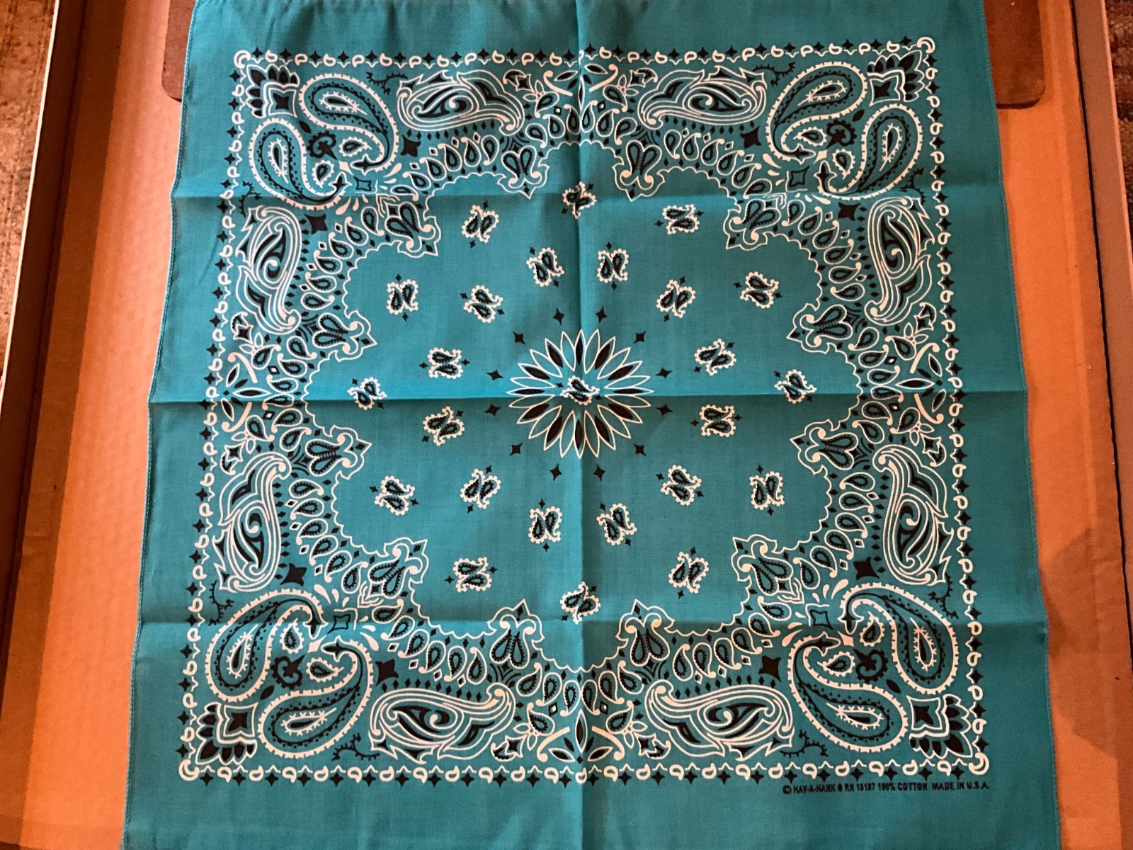 Turquoise Paisley Approx. 22″x22″ Bandanna USA Made 100% Cotton