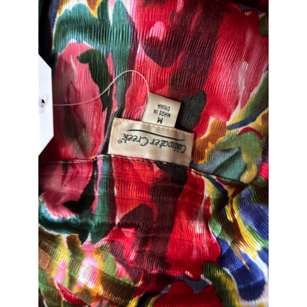 Coldwater Creek Top Womens M Medium Fun Floral ARt 2 wear Stretch button down