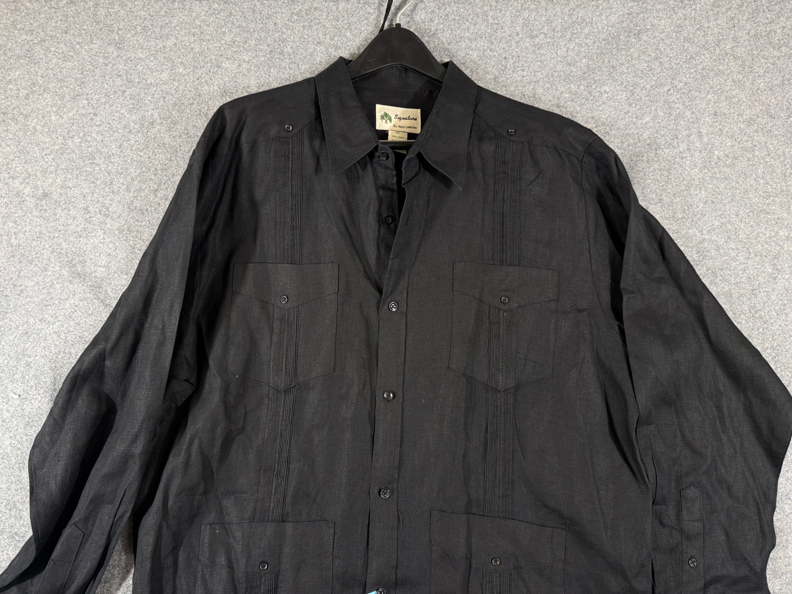 Mojito Signature Co. Guayabera Wedding Shirt Mens XL Black Linen French Cuffs