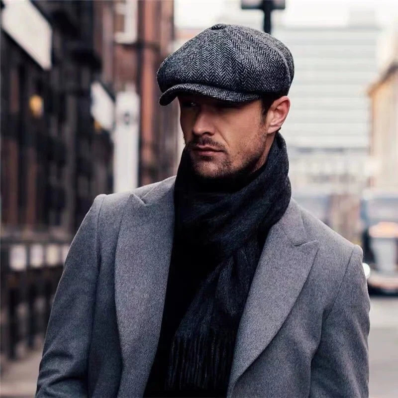 Newsboy Hat Flat Cap Driver Herringbone Tweed Plain Wool Baker Boy Classic Golf