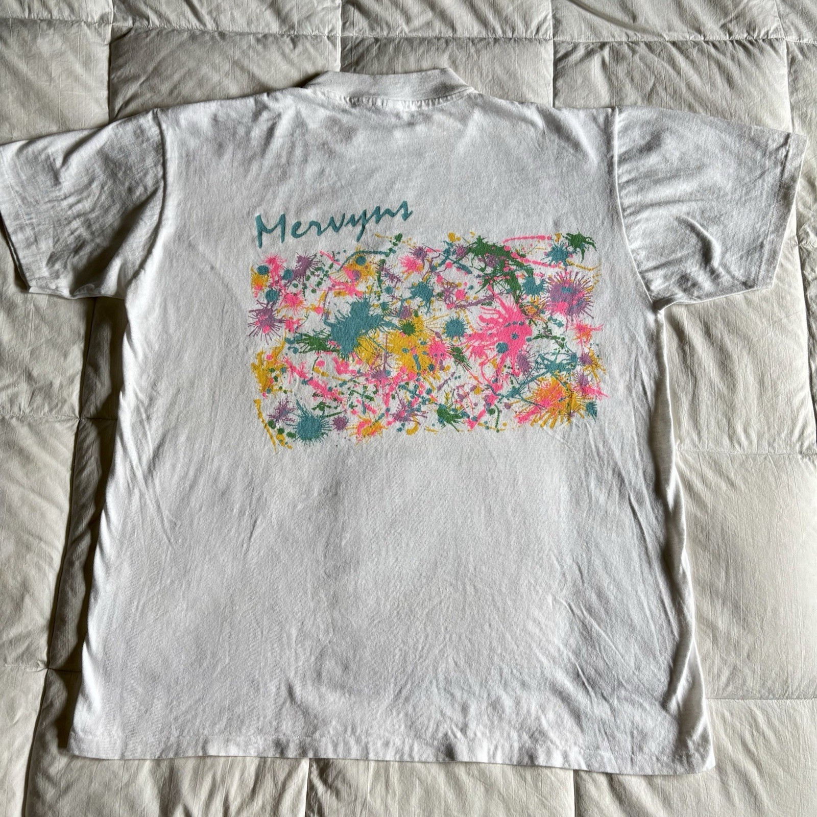 Vtg 1987 Levis Menswear Week Tshirt Mervyns Promo Neon Splatter Single Stitch XL