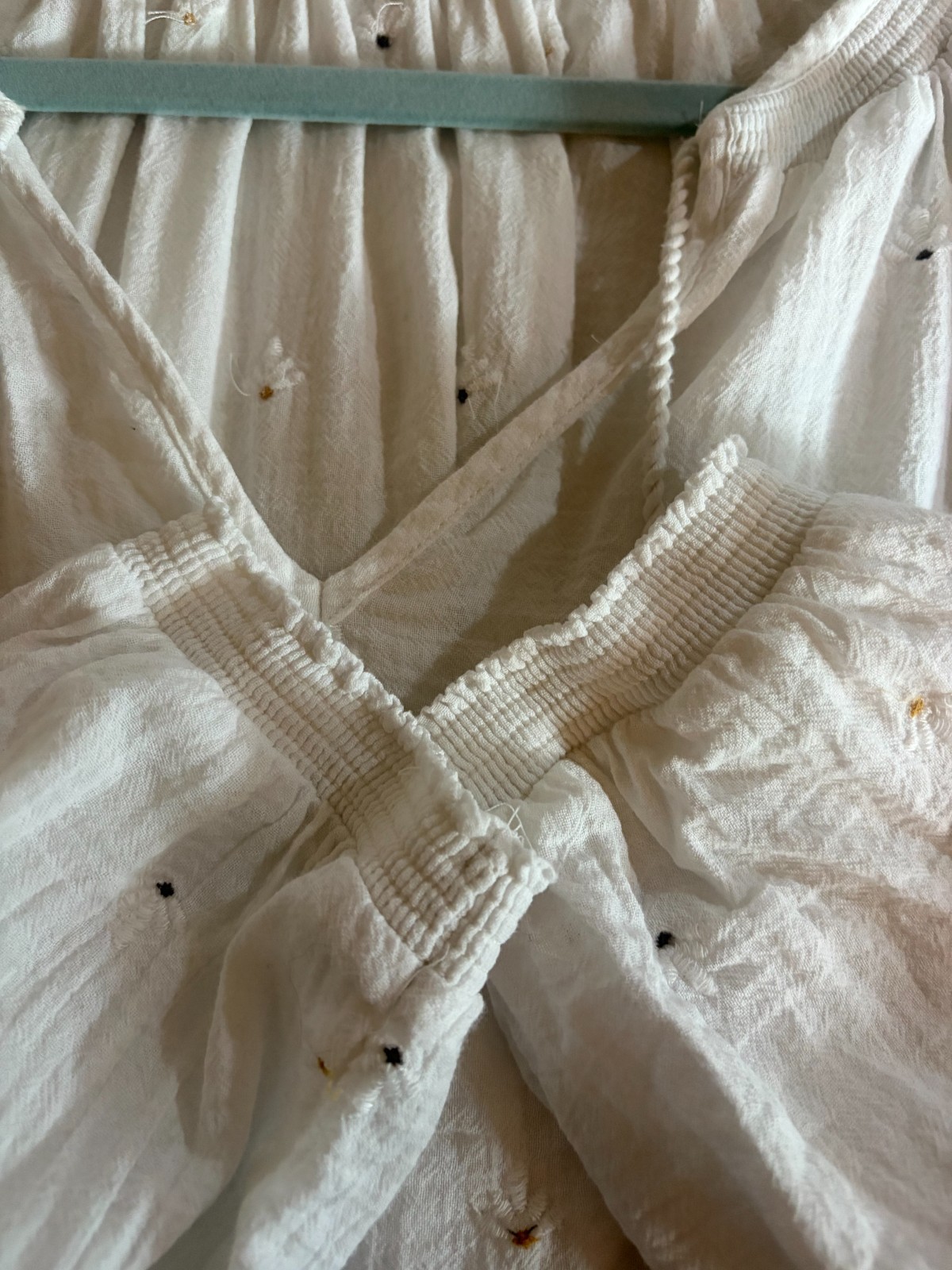 Lucky Brand Boho White Eyelet Embroidered Peasant Bouse Cotton Embroidered Med