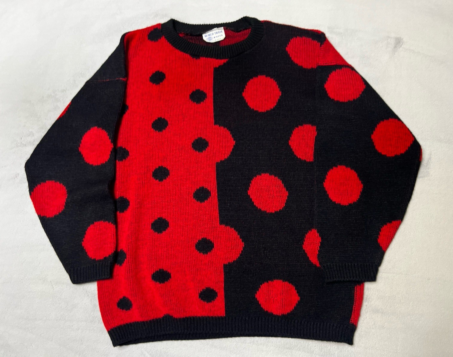 VTG 90’s World Trade Knits Men Sweater Sz L Red Black Knit Geometric USA Holiday