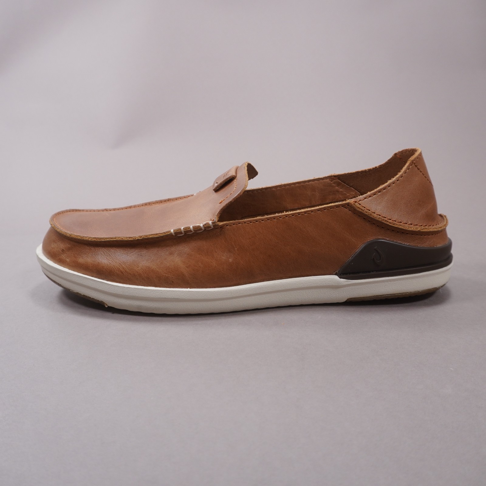 OLUKAI Kakaha Slip On Leather Shoe Mens US 11.5 EUR 44.5 Fox Brown Slide EUC