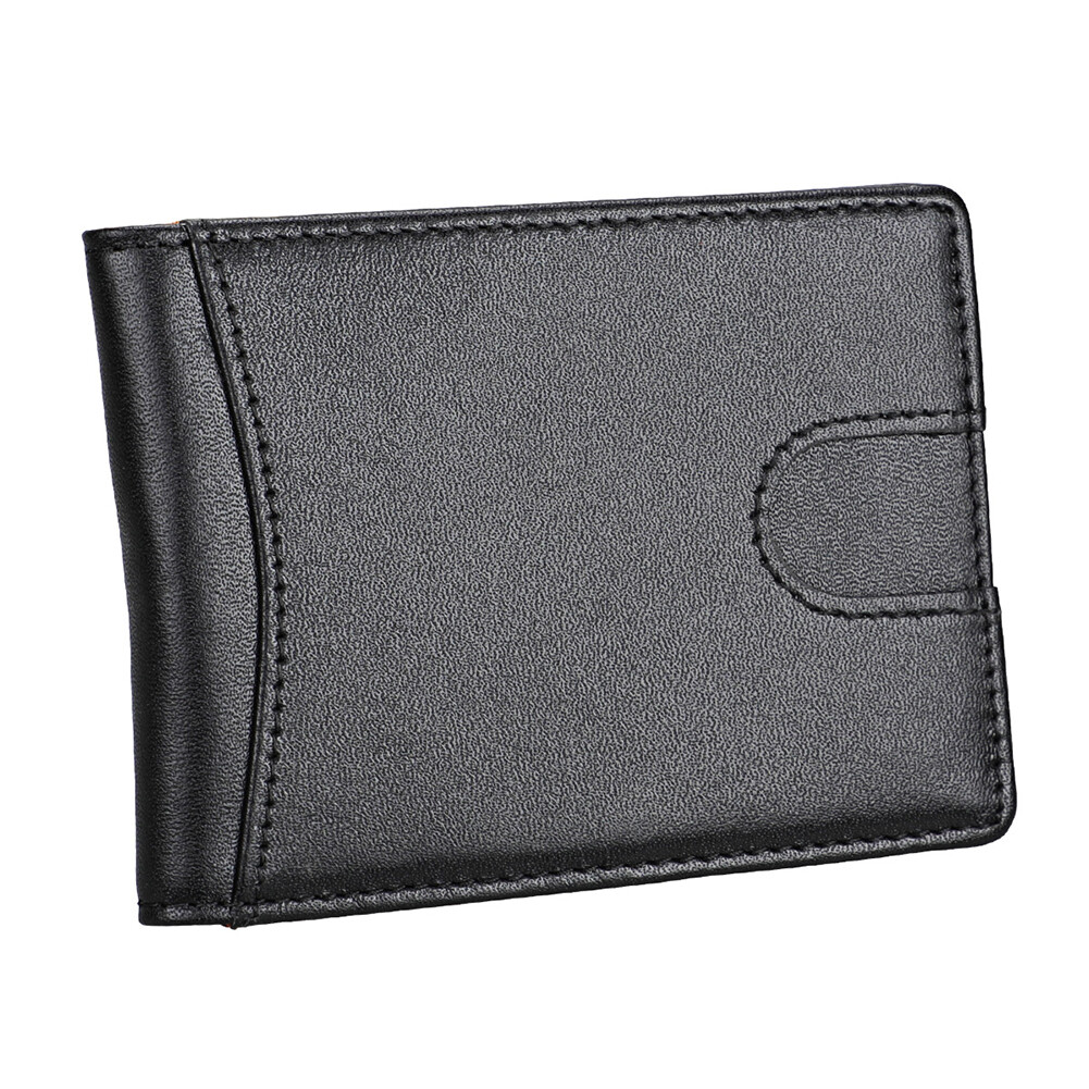 Leather RFID Blocking Slim Black Unisex Wallet Short Two Fold Small Card Package