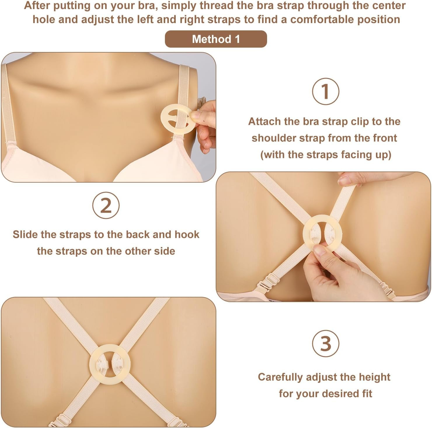8Pcs Bra Strap Clips, 4 Colors & 2 Styles Bra Strap Holder to Racerback Clips fo