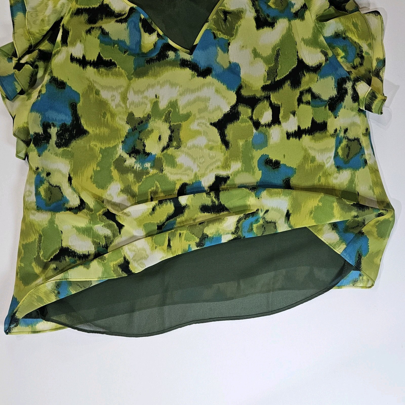 Zac & Rachel Blouse Womens Large Green Blue Floral Lightweight Cottagecore