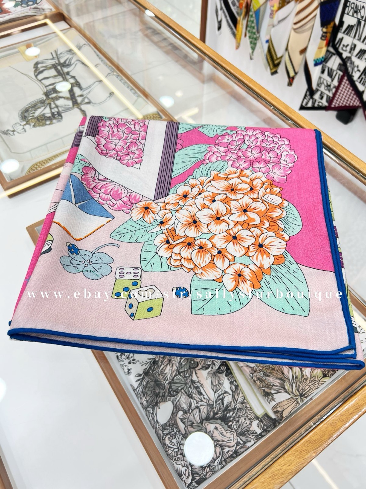 Sallys 70% Cashmere & 30% Silk Wrap Scarf Boat Print Double Face Shawl 53″ Pink