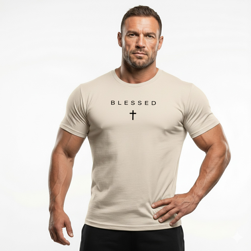 Blessed Christian T-Shirt Cross Minimalist Faith Tee Black Shirt
