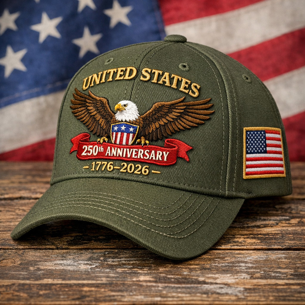 Custom embroidered USA 1776-2026 250th Anniversary Patriotic Eagle Cap