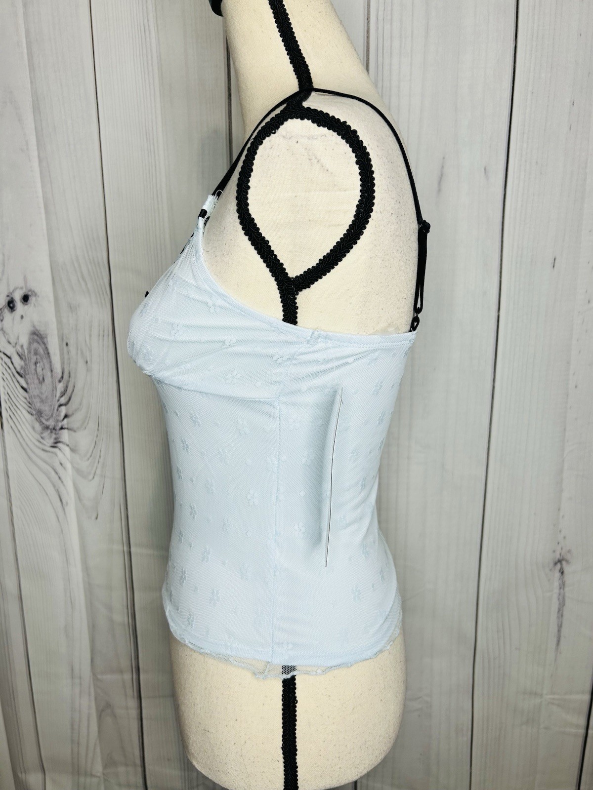 NWT Madden Girl Light Blue Floral Lace Mesh Overlay Cami Top Bow Trim Sz M