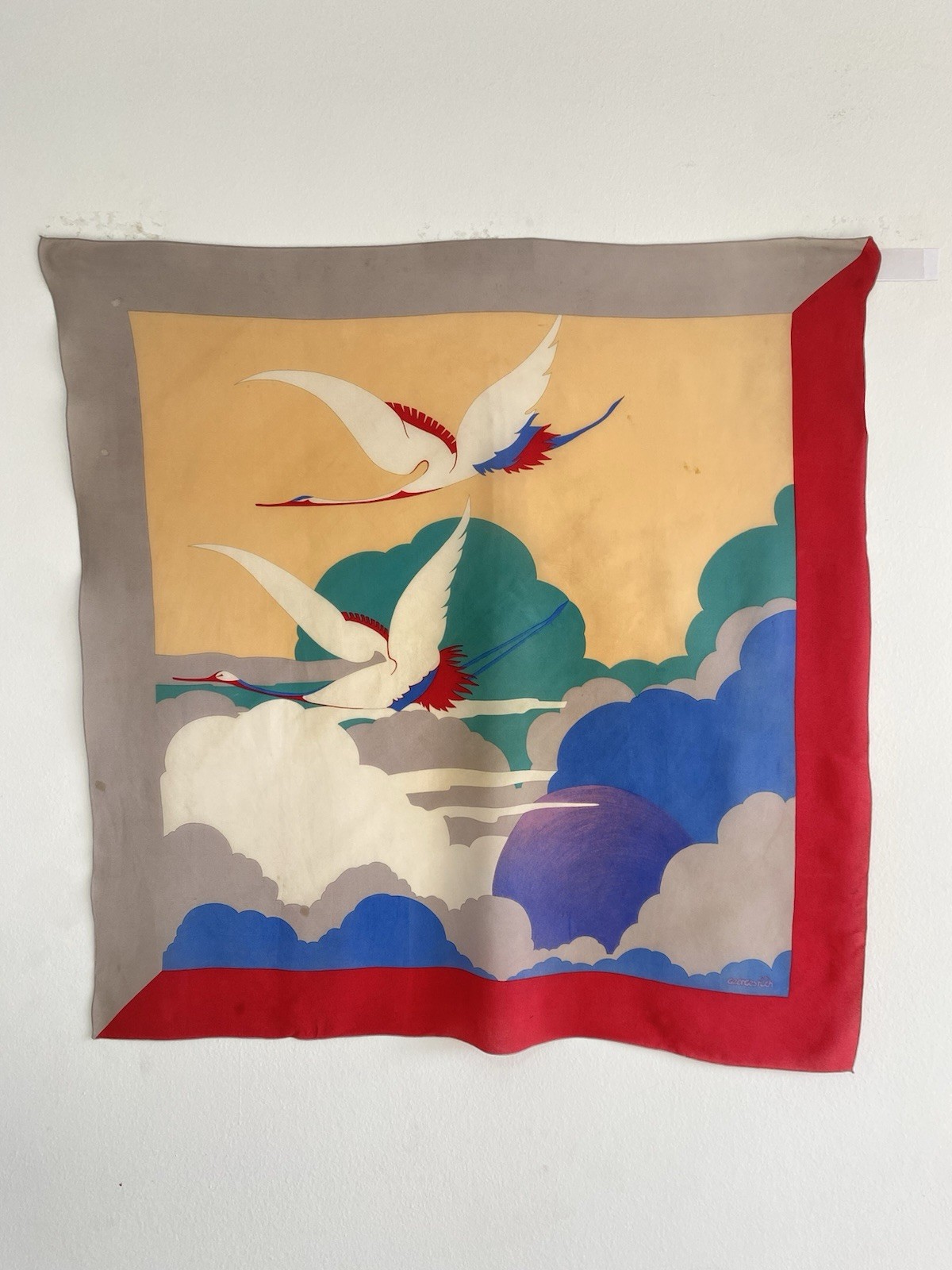 # CEORGES RECH PARIS muticolor silk womens scarf duck printed 35″/35″ good con