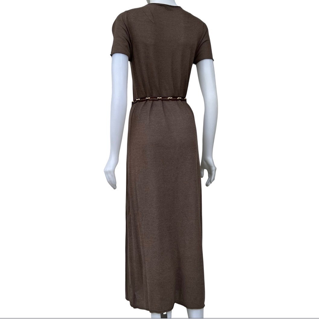Zara Knit Midi T-shirt Dress Rolled edges Cotton Brown Lagenlook Granola Girl S