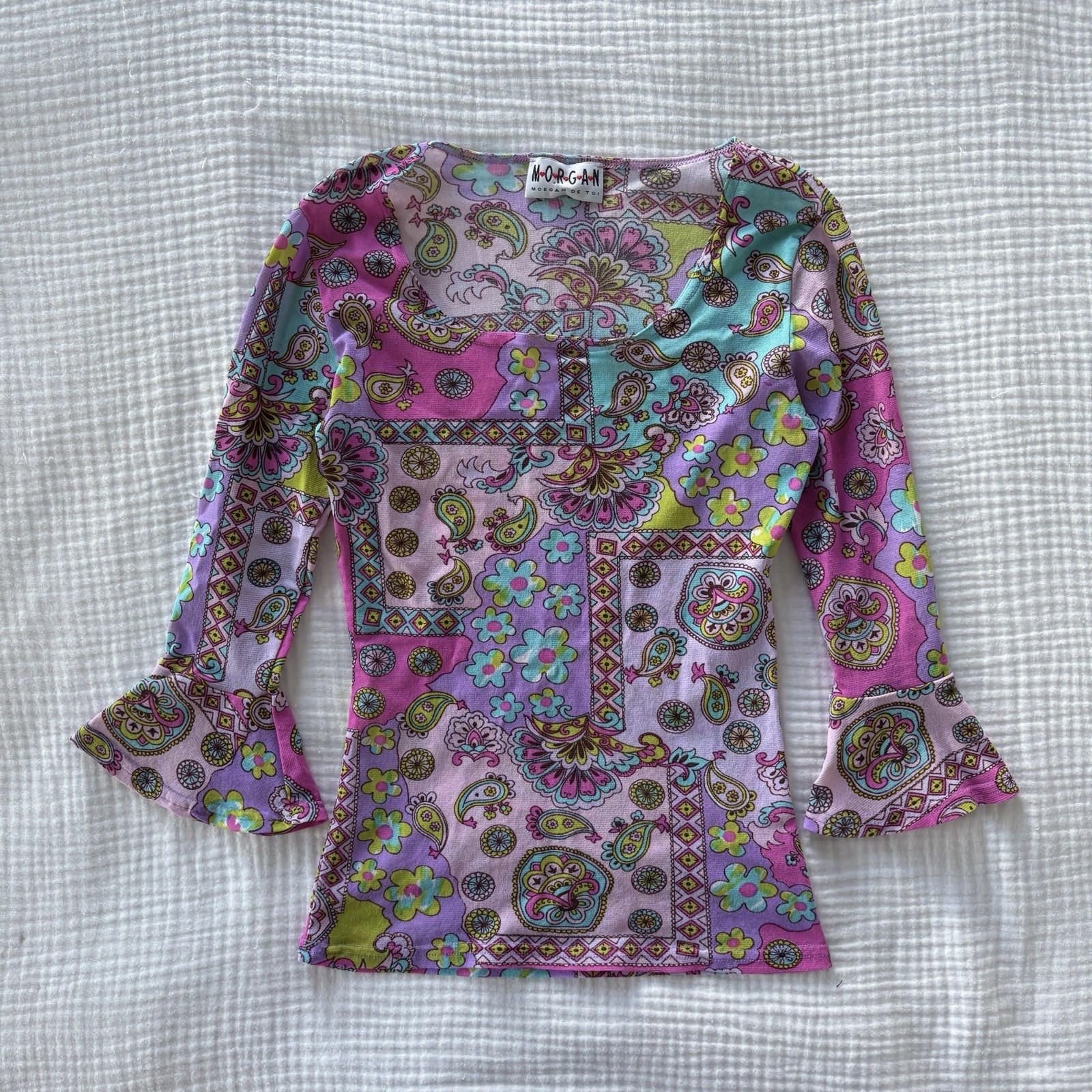 Morgan de Toi Top Vintage Y2K Purple Paisley Floral Mesh Small Women’s Festival