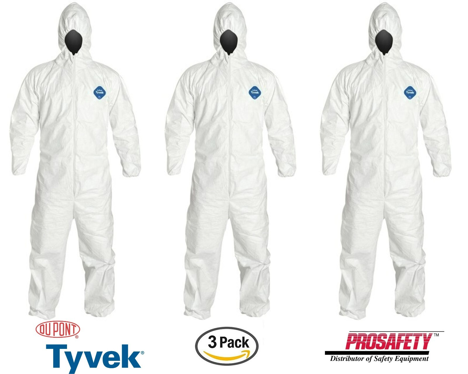 3- Dupont TYVEK Protective Clothing Disposable Paint Spray Coverall Bunny Suit