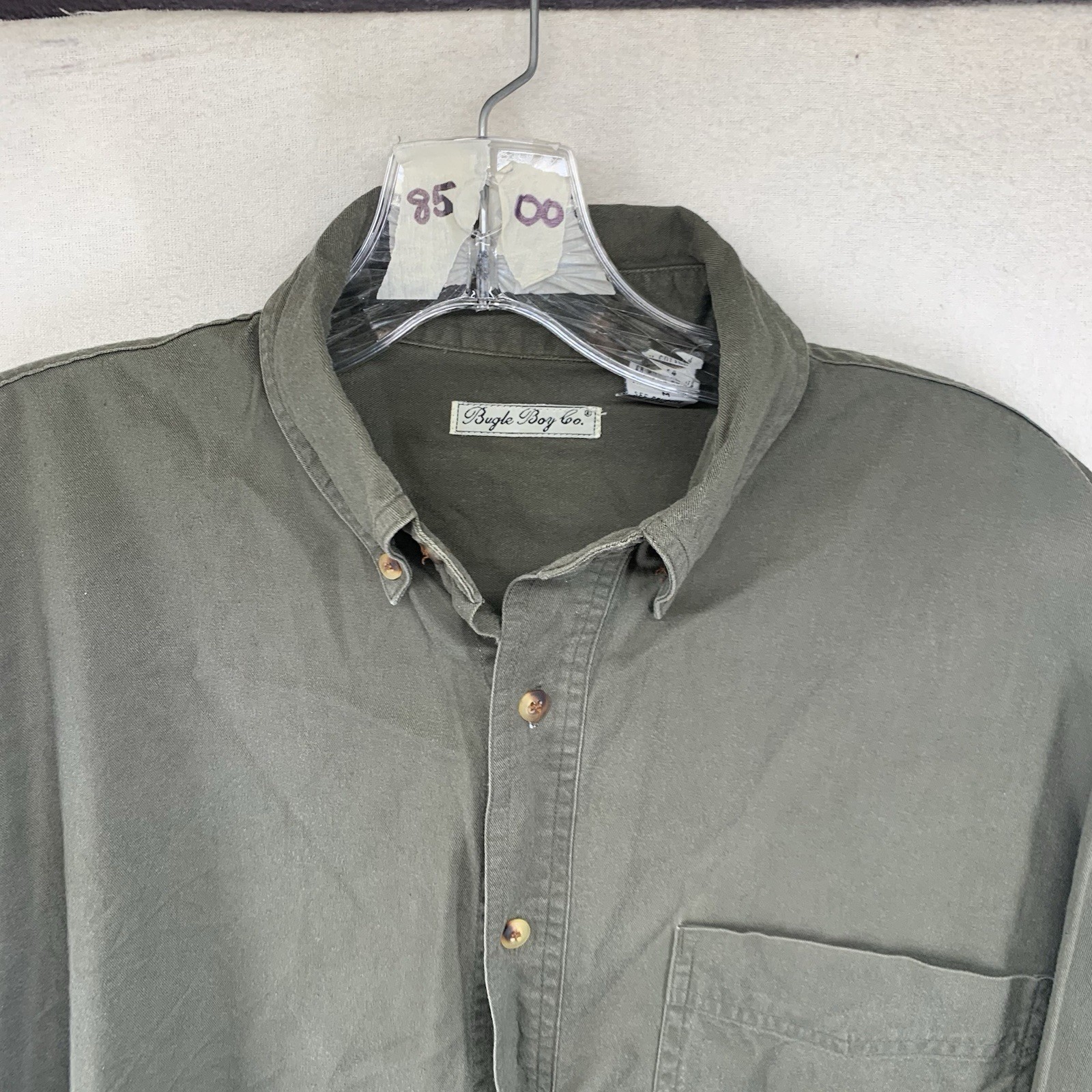 Vtg Y2K Bugle Boy Long Sleeve Shirt Mens M Solid Earth Tone Olive Green 90s