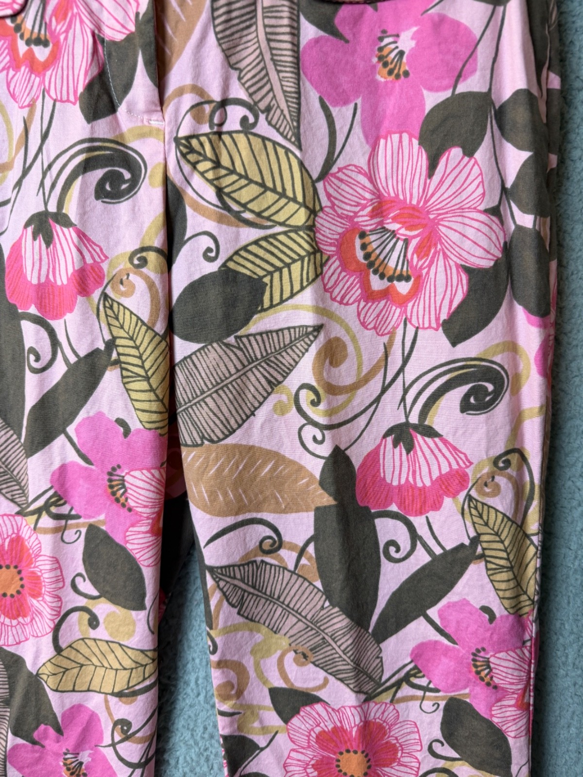 Sigrid Olsen Pants Womens Petite 10 Pink Floral Pop Art Boho Print