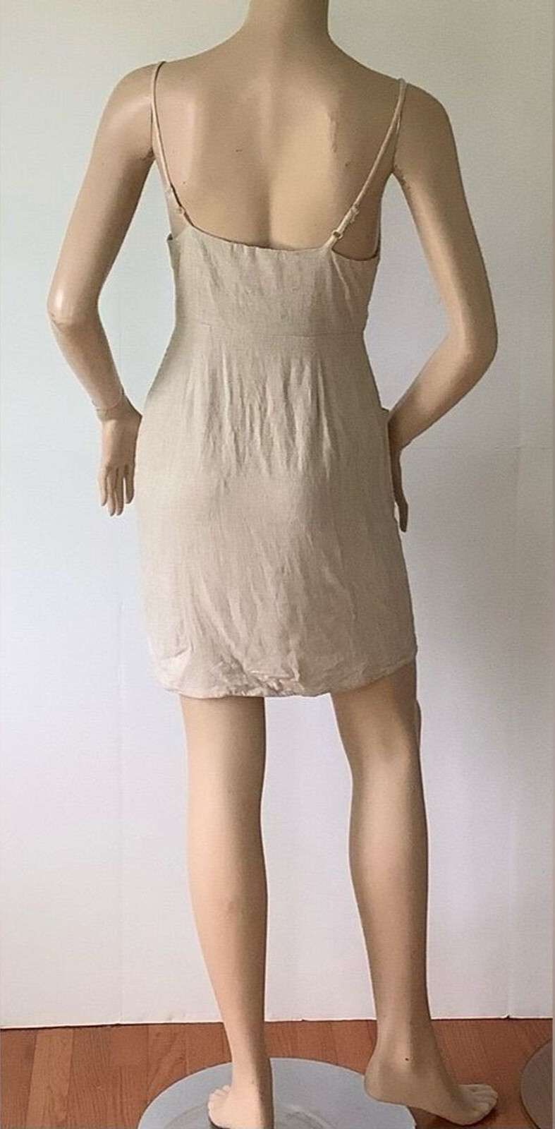 EVERLY Linen Blend Natural Oatmeal Shade Thin Adjustable Strap Dress (Size S)