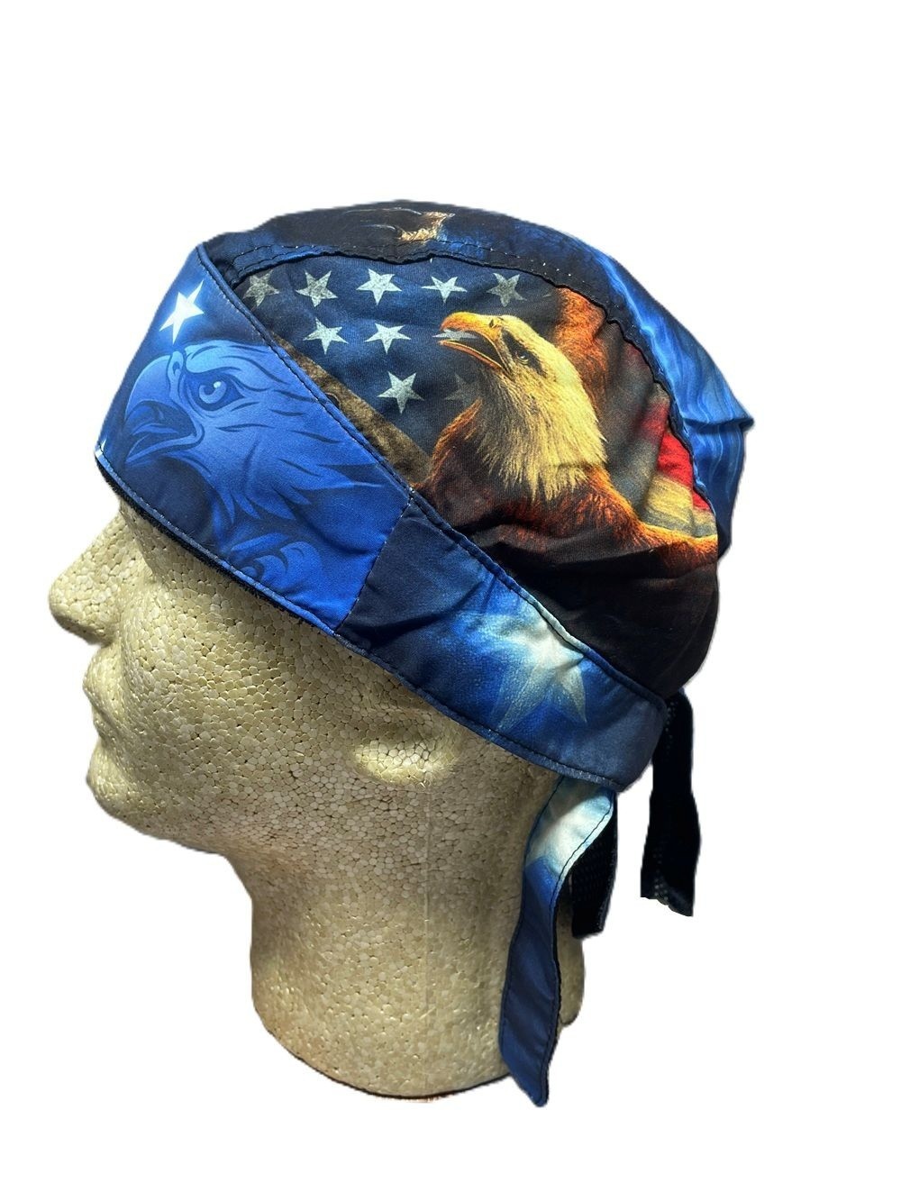 American Patrotic USA Eagle Platinum Durag Doo Rag Cap Biker Durag Sweatband