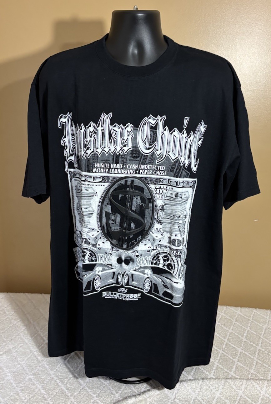 Hustlas Choice Bulletproof Handle Ya Business Money Cars Hustle Hard Tee Size 3X