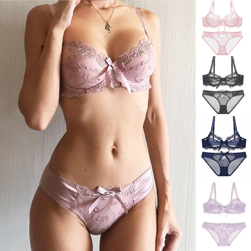 Womens Bras Set Underwired Sexy Lingerie Underwire Brassiere Lace Panties AABCDE
