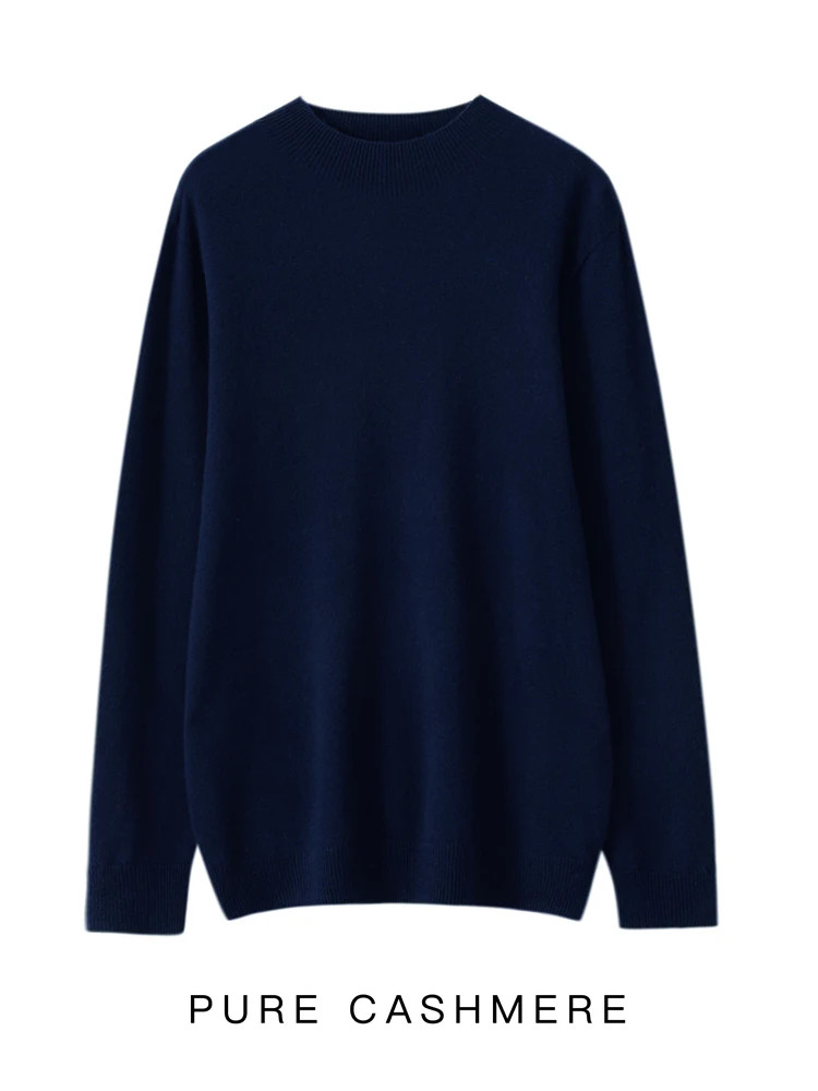 Autumn Winter Men’s Wool Pullover Basic Mock Neck Sweater Soft Warm Cashmere Jum