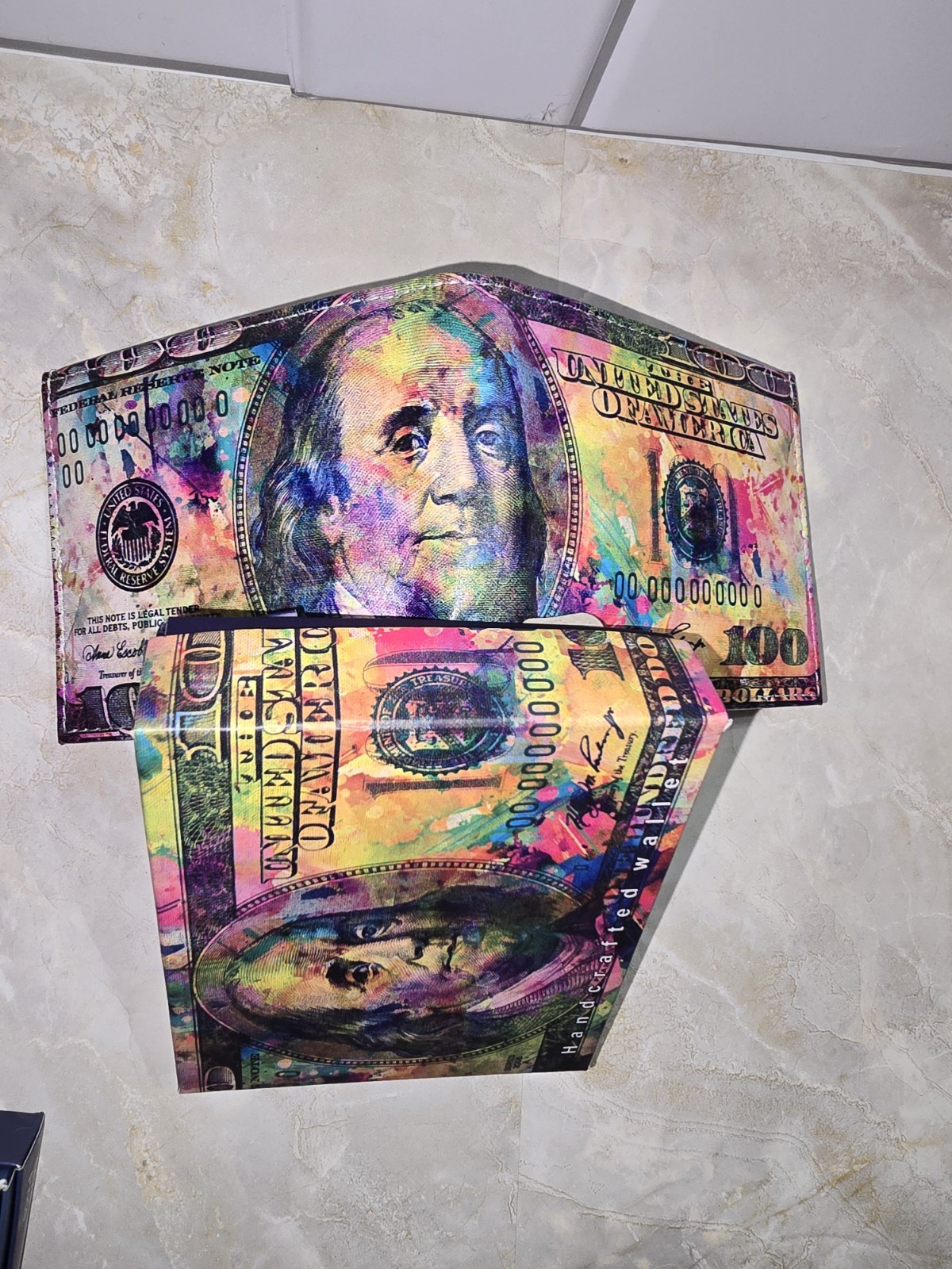 Novelty 100 Dollar Bill Print Vegan Leather Wallet Colorful Money Bifold Wallet