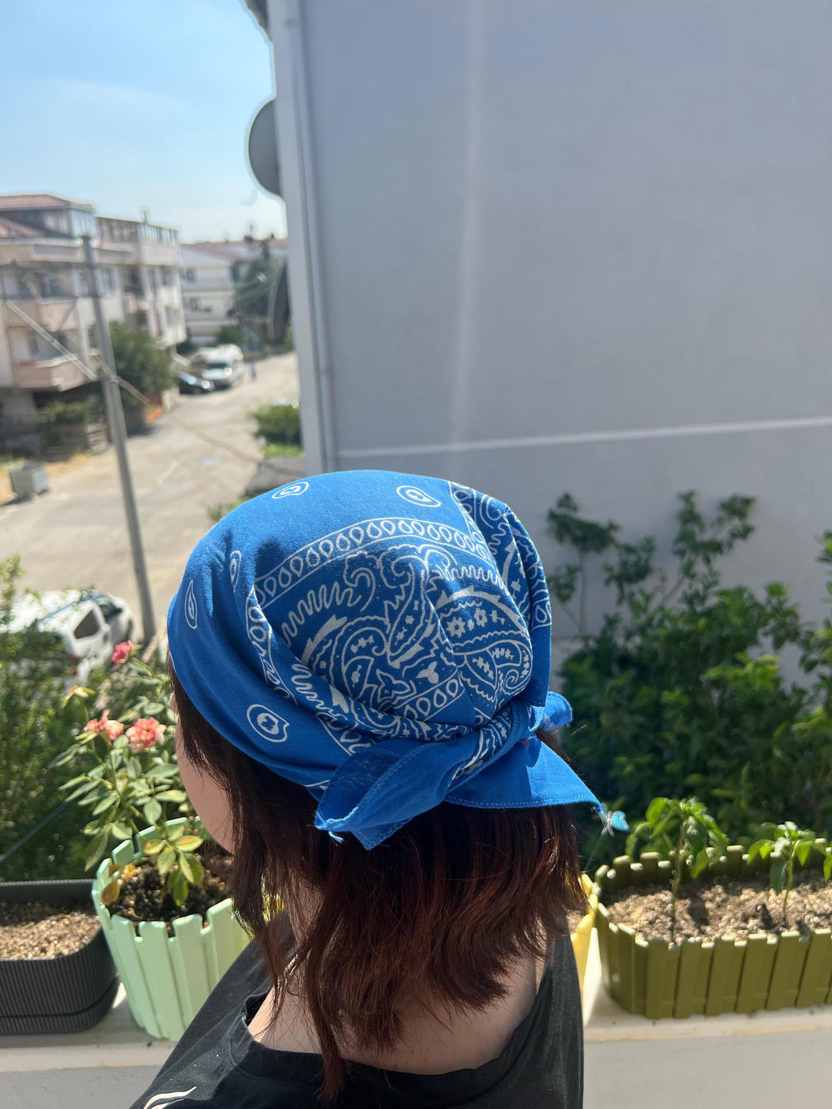 Blue Paisley Cotton Bandana Vintage Style Head Wrap Handmade Unique Boho