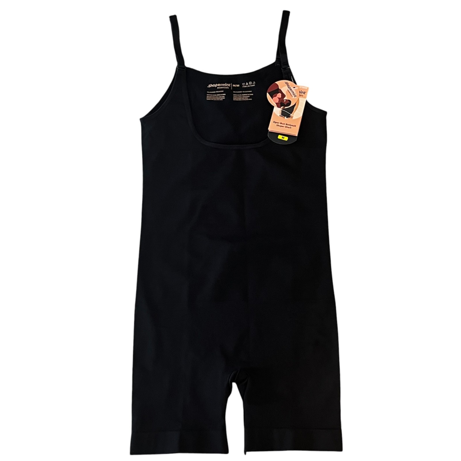 NWT Shapermint Open Bust Bodysuit Shaper Shorts Womens Medium Black #73005