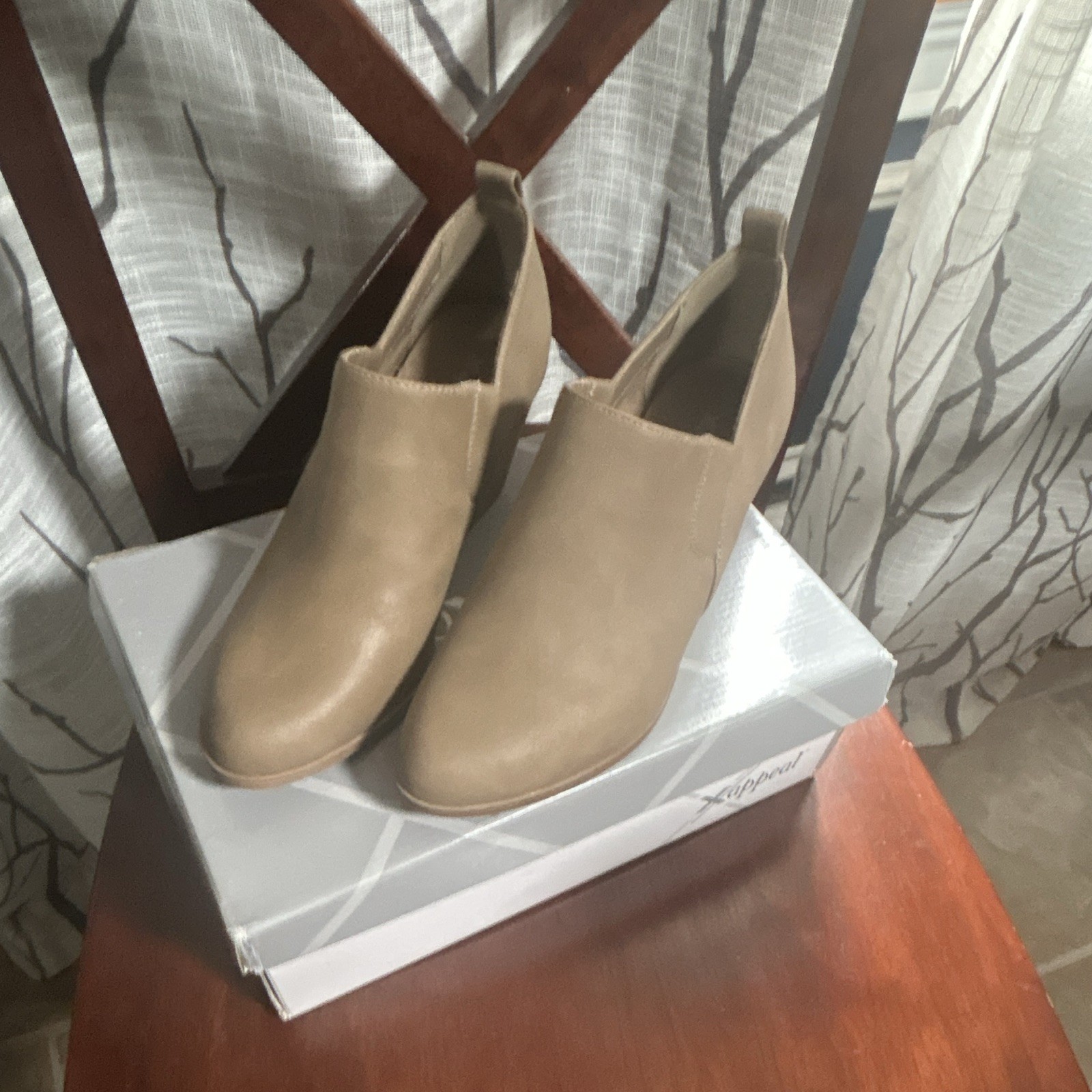 Xappeal Women’s Beige Faux Suede Slip-On Ankle Boots Round Toe Pull Tab 8M