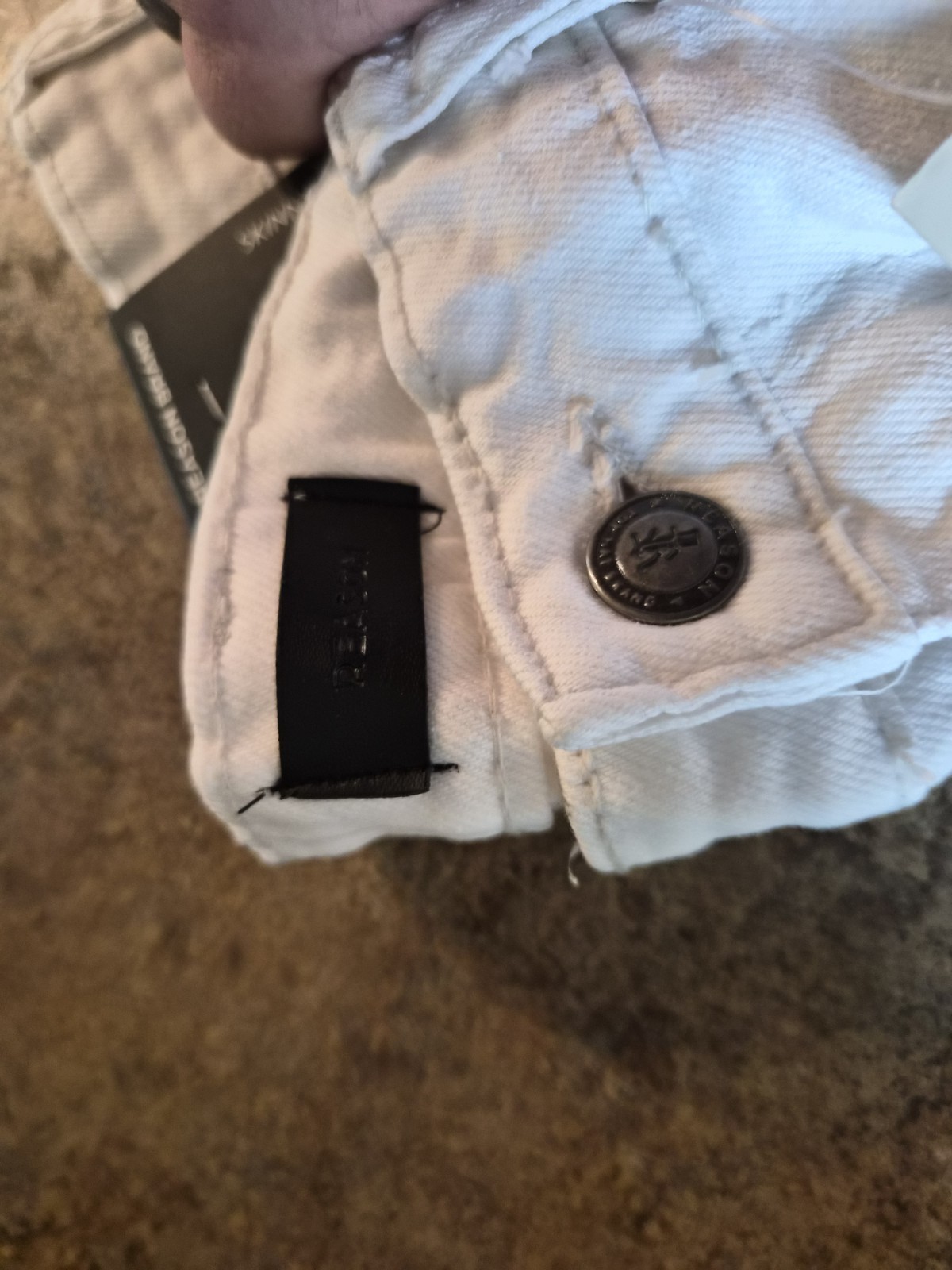 Reason Brand Men’s Skinny White Distressed Denim Jeans 5-Pocket Button