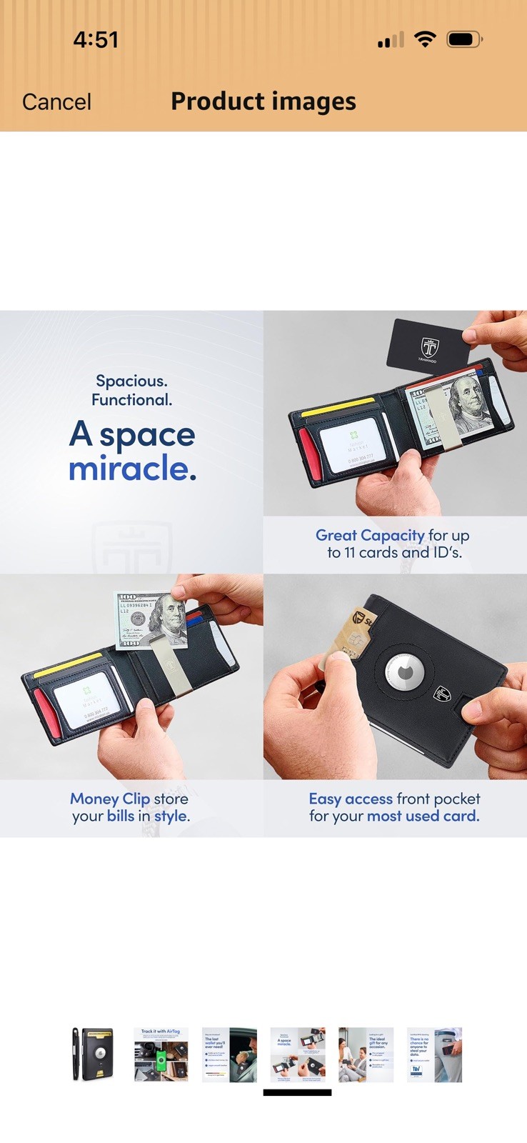 New TRAVANDO AirTag* Wallet Mens with Money Clip Air Standard Size, Black