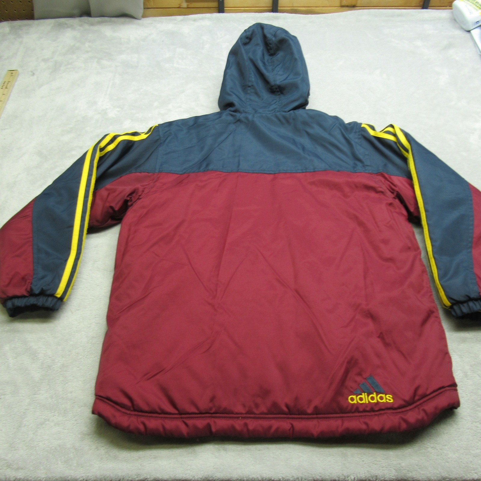 Adidas Jacket Youth Medium Red Pockets Hooded Insulated Quilt Lined Full Zip