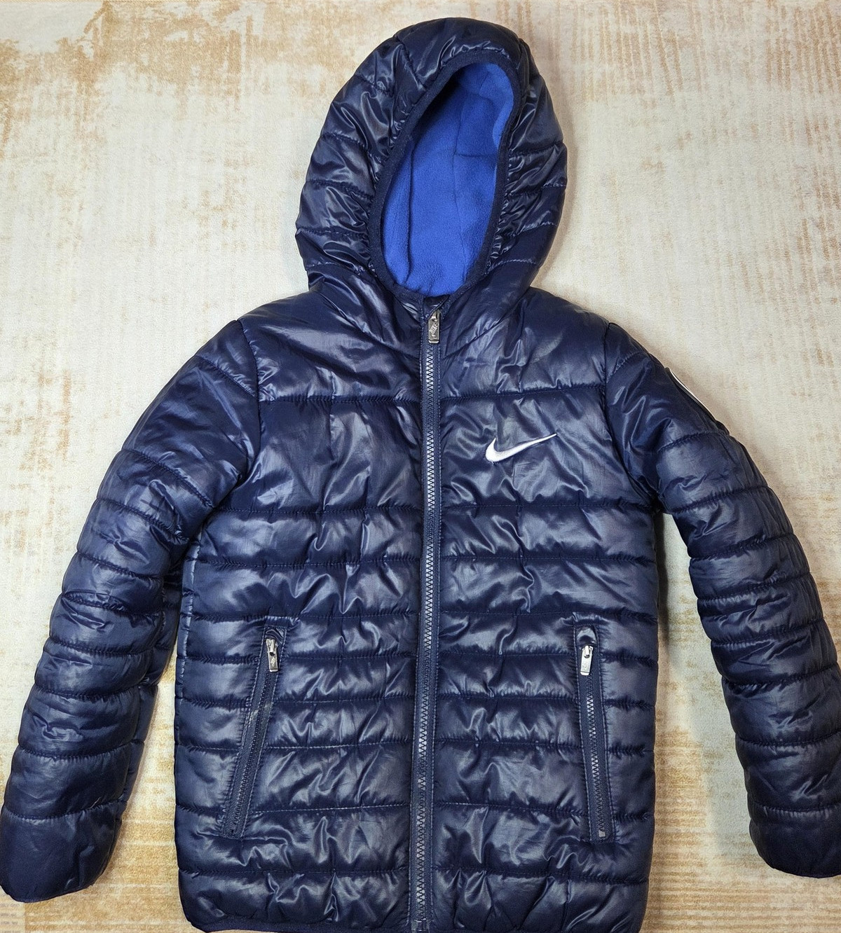 Nike Jacket Kids 6 Blue Hooded Puffer Fleece Lined Insulated Zip Pockets