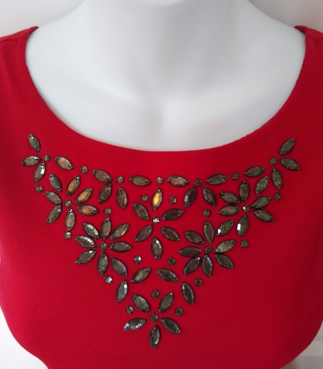 GARNET HILL Size 8 Rhinestone Ponte Knit Sheath Cocktail Party Dress Red $138