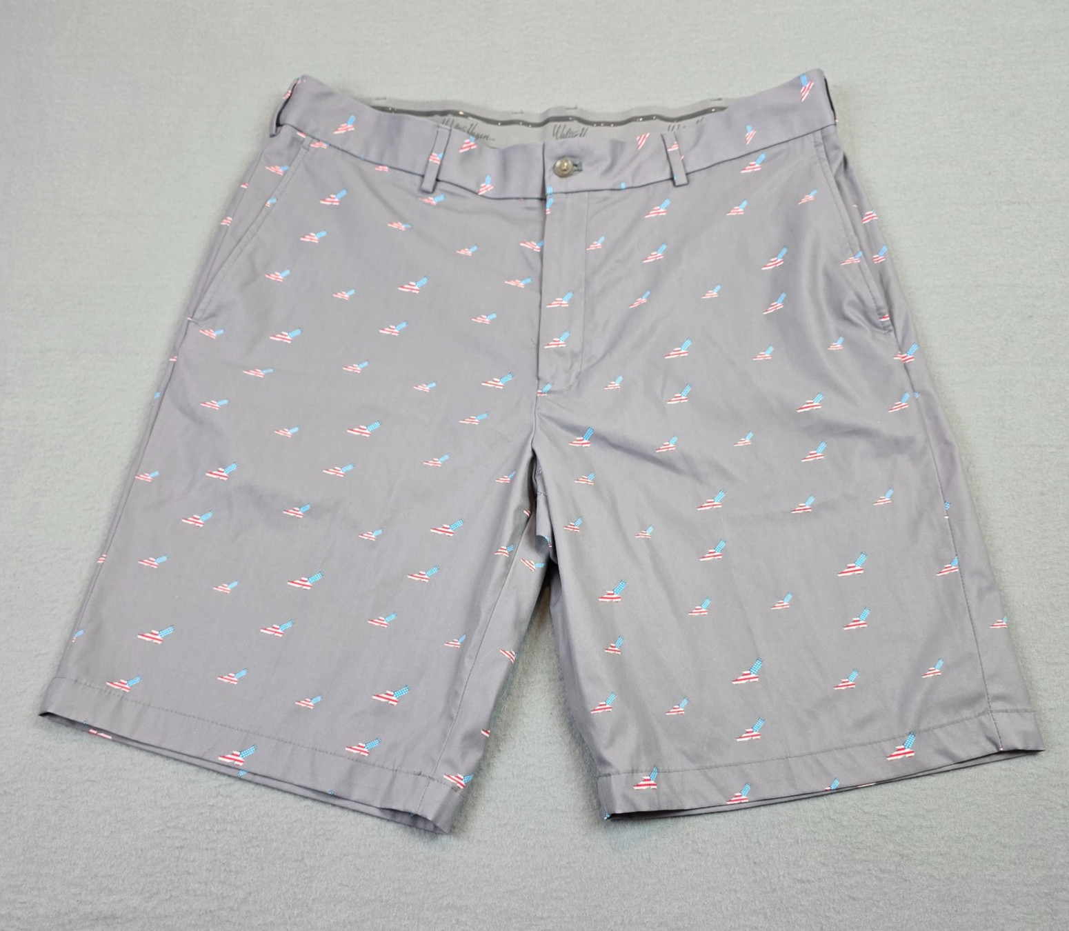Walter Hagen Men’s Golf Shorts Size 38 Gray Patriotic USA Flag Print Performance