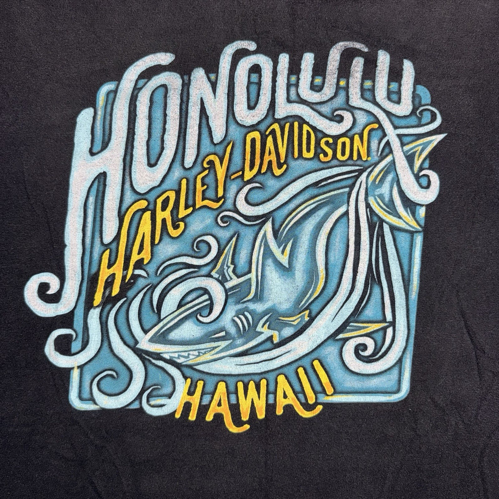 Harley Davidson Honolulu Hawaii Shark Graphic T Shirt Black Large Biker Tee