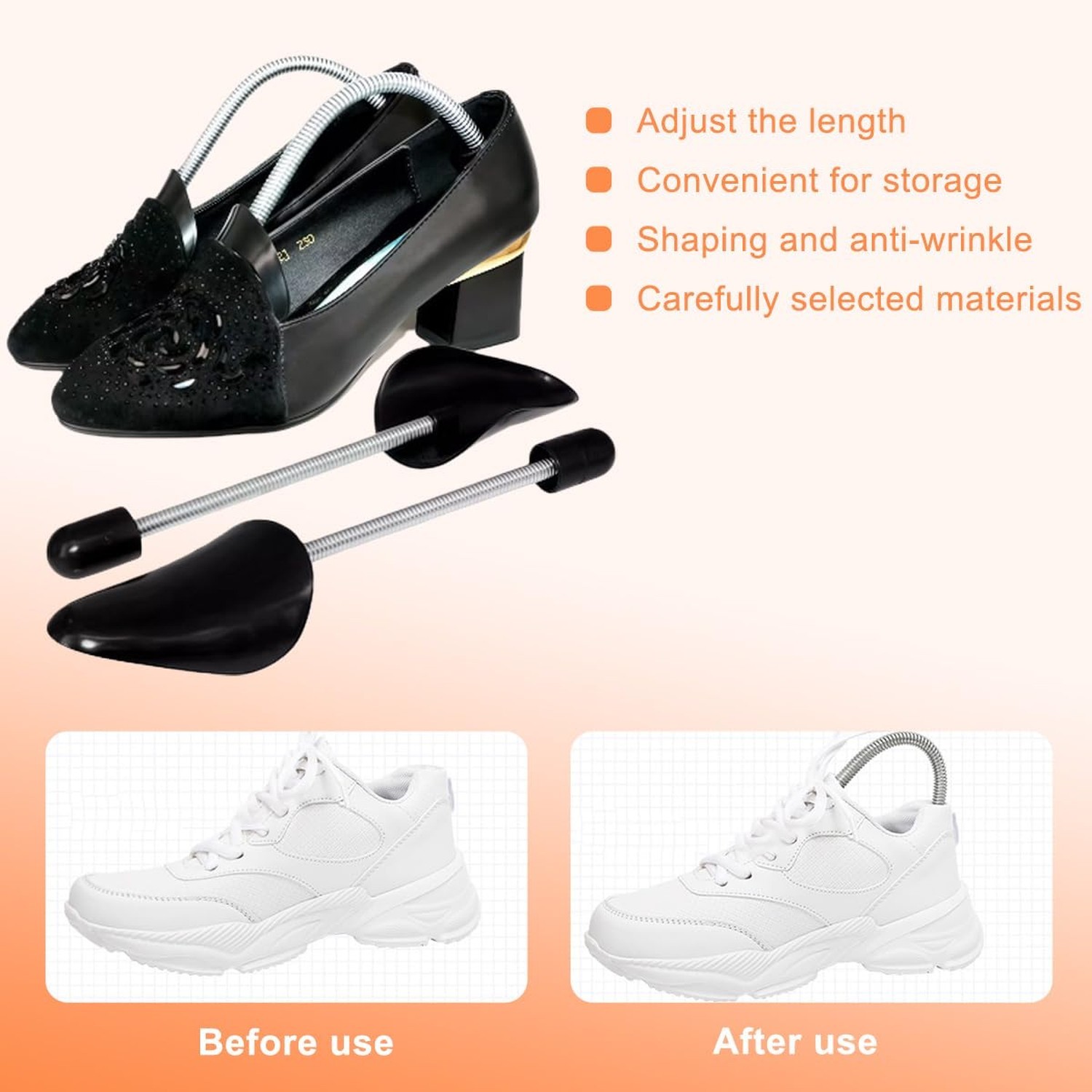 1Pair 27cm/10.6inch Women Size Black Plastic Portable Adjustable Spring Shoe …