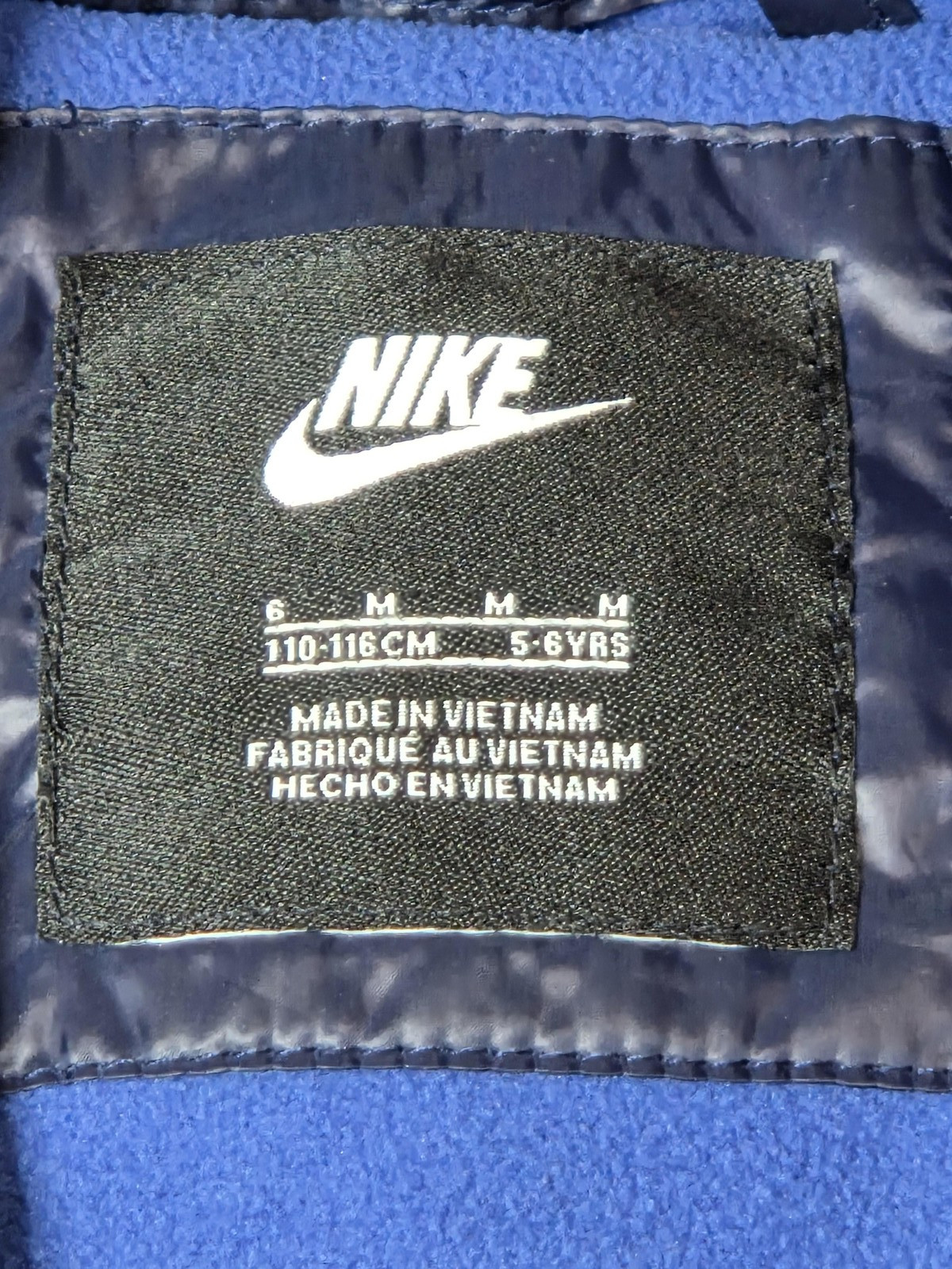 Nike Jacket Kids 6 Blue Hooded Puffer Fleece Lined Insulated Zip Pockets