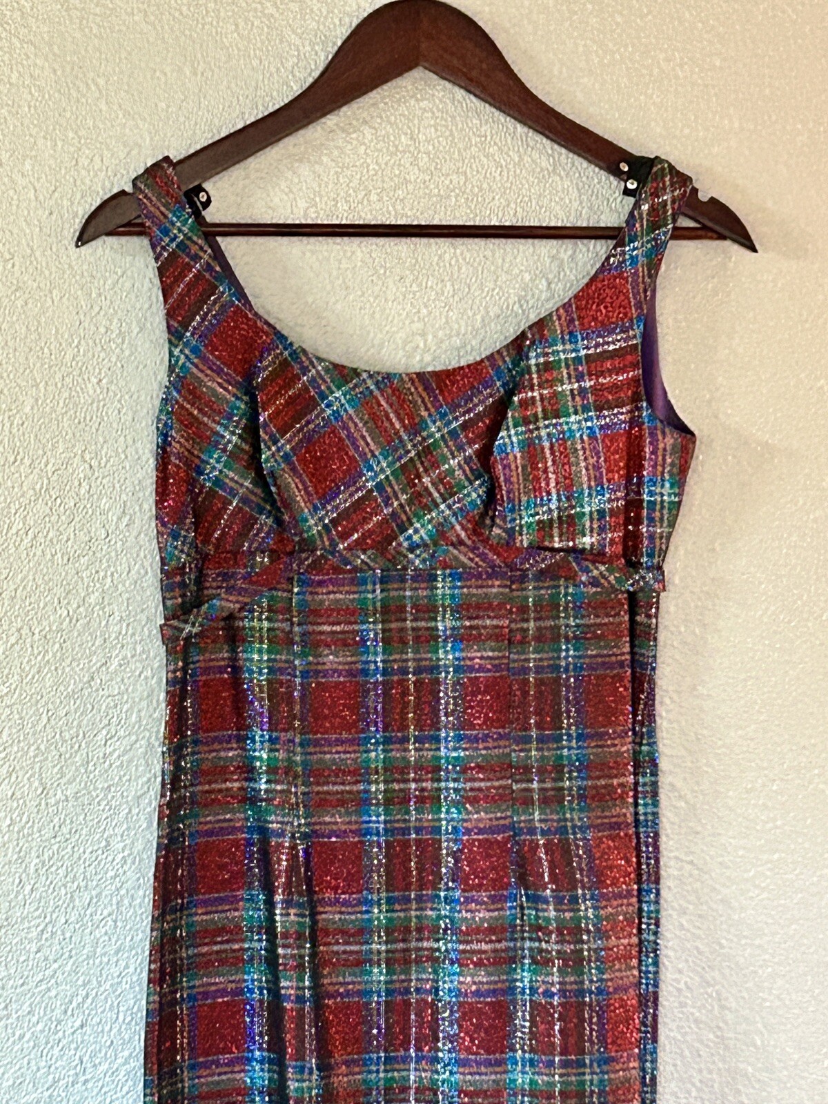 Vintage 50s Peter Robinson Plaid Empire Waist Holiday Party Dress US Size 4