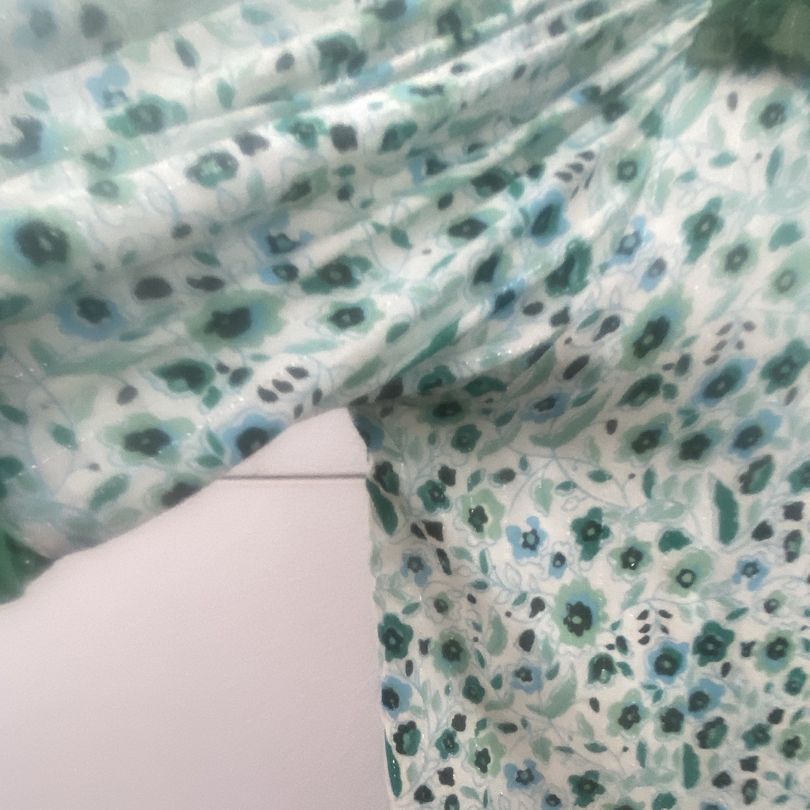 Spell & the Gypsy Green Floral V-Neck Bell Sleeve Ruffle Blouse, size small