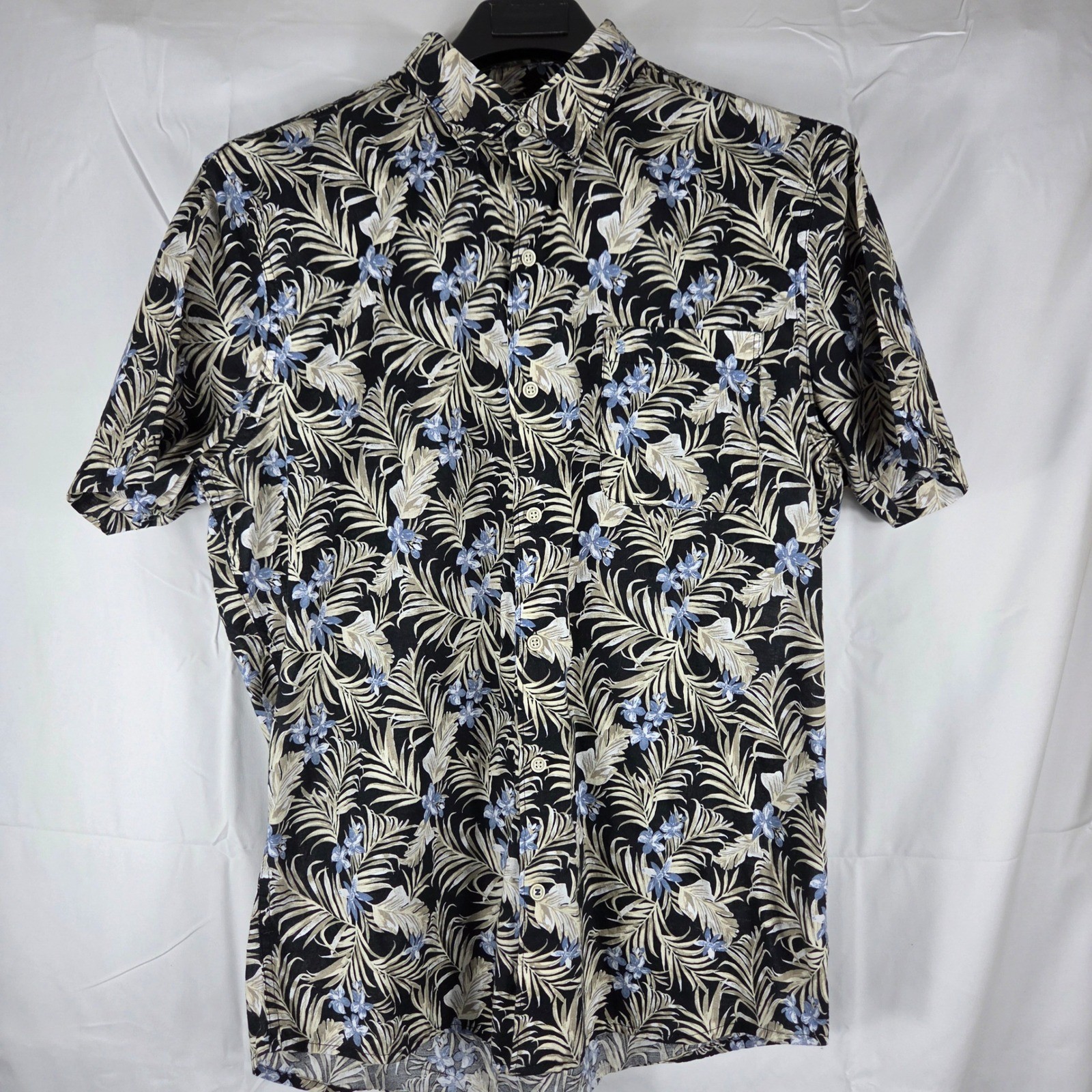 Izod Saltwater Mens Large Black Tropical Palm Floral Cotton Button Down Shirt